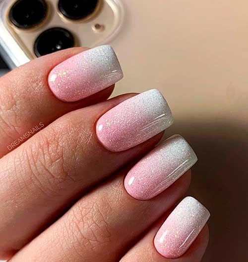 white glitter ombre nails