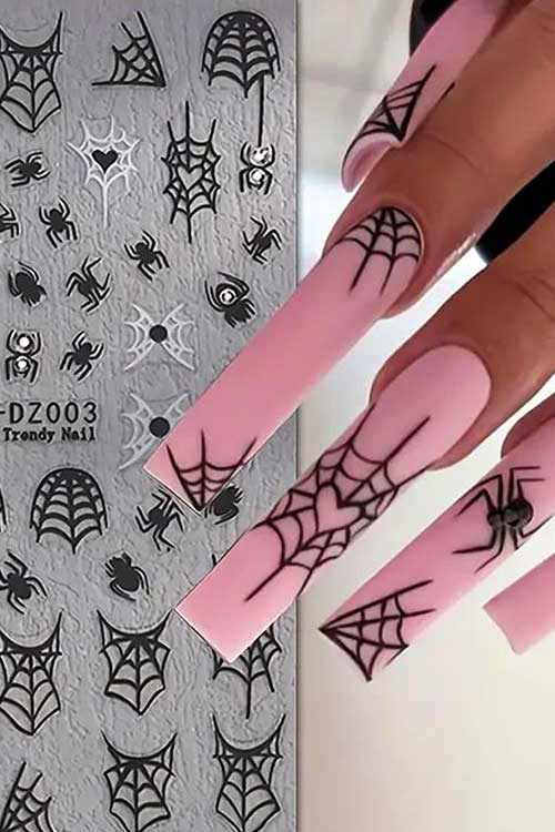 Halloween manicure with these 3D Halloween Nail Art Stickers featuring intricate designs like spider webs, skulls, and ghosts