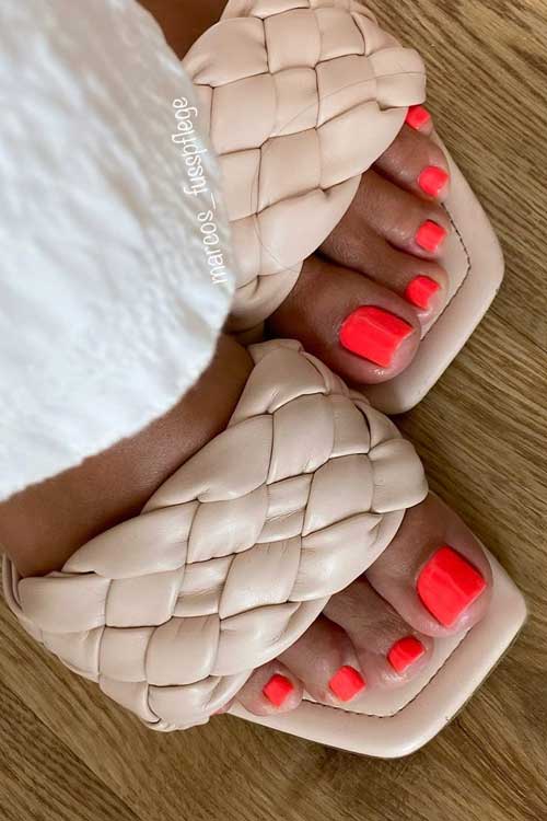 Neon red pedicure